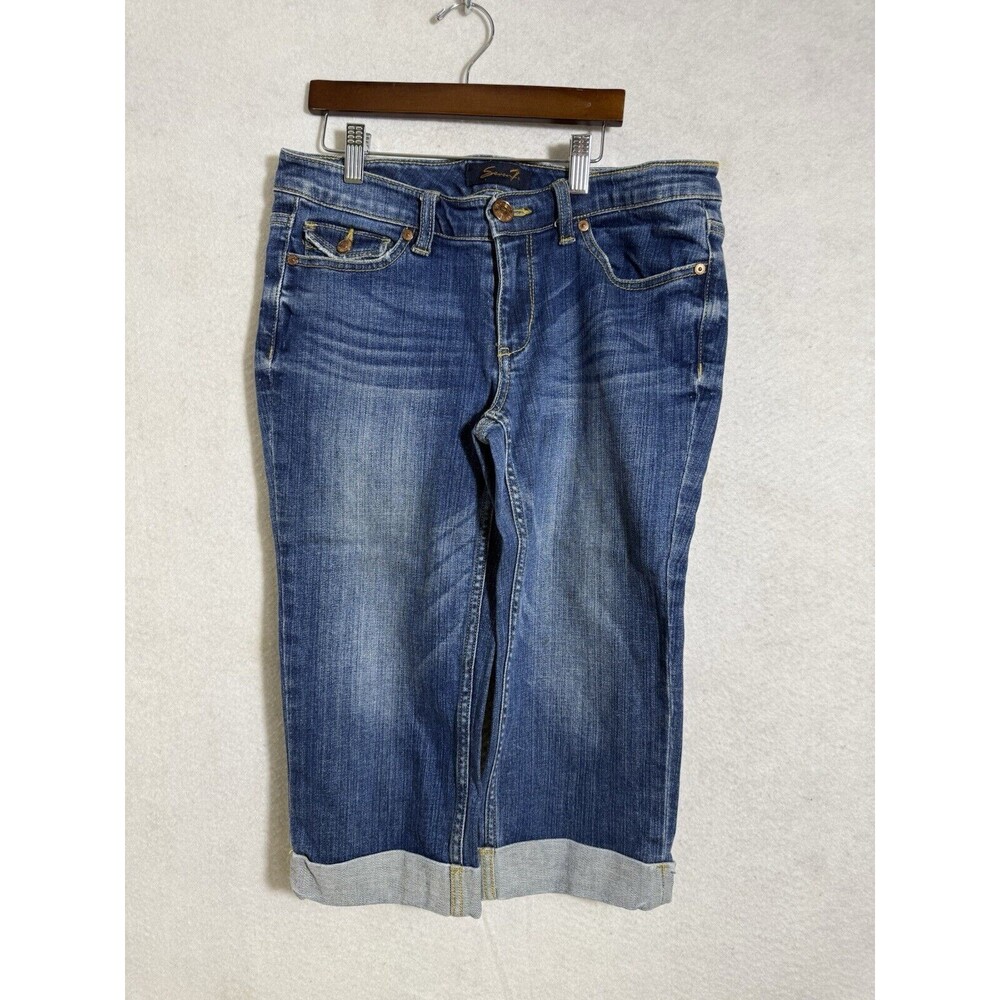 Seven7 Jeans Womens Size 6 Rolled Cuff Capri Stretch Distressed Denim Hippy